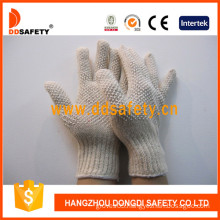 Natural Cotton/Polyester Gloves with White PVC Dots Both Sides (DKP209)